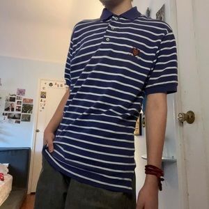 VINTAGE RALPH LAUREN POLO GOLF RUGBY STRIPED NAVY WHITE EMBROIDERED SHIELD LOGO